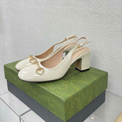 GG WOMEN'S HORSEBIT SLINGBACK 75MM IN WHITE CALFSKIN