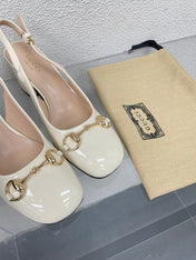 GG WOMEN'S HORSEBIT SLINGBACK 75MM IN WHITE CALFSKIN