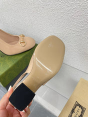 GG WOMEN'S HORSEBIT SLINGBACK 95MM IN TAN BEIGE CALFSKIN
