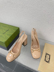 GG WOMEN'S HORSEBIT SLINGBACK 95MM IN TAN BEIGE CALFSKIN