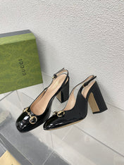 GG WOMEN'S HORSEBIT SLINGBACK 95MM IN BLACK CALFSKIN