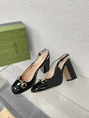 GG WOMEN'S HORSEBIT SLINGBACK 95MM IN BLACK CALFSKIN