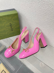 GG WOMEN'S HORSEBIT SLINGBACK 95MM IN FUSICA PINK CALFSKIN