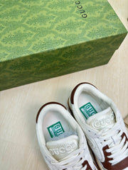 GG INTERLOCKING G SNEAKER WHITE BROWN CALFSKIN AND FABRIC