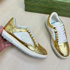 GG INTERLOCKING G SNEAKER GOLD CALFSKIN AND FABRIC