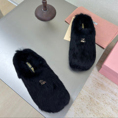 BLACK RABBIT FUR MULES