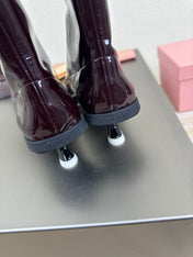 ANKLE POINTED-TOE BOOTS IN MAHOGANY GLOSSY CALFSKIN