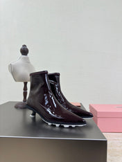 ANKLE POINTED-TOE BOOTS IN MAHOGANY GLOSSY CALFSKIN