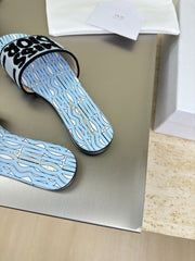 DWAY SLIDE EMBROIDERED COTTON AND POWDER BLUE MISS DIOR ALLOVER MOTIF