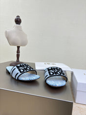 DWAY SLIDE EMBROIDERED COTTON AND POWDER BLUE MISS DIOR ALLOVER MOTIF