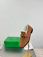 BOTTEGA VENETA 26S LOAFERS IN BROWN SUEDE AND WHITE WOOL