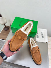 BOTTEGA VENETA 26S LOAFERS IN BROWN SUEDE AND WHITE WOOL