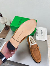 BOTTEGA VENETA 26S LOAFERS IN BROWN SUEDE AND WHITE WOOL