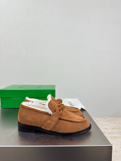BOTTEGA VENETA 26S LOAFERS IN BROWN SUEDE AND WHITE WOOL