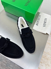 BOTTEGA VENETA 26S LOAFERS IN BLACK SUEDE AND WHITE WOOL