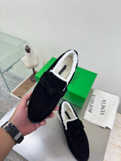 BOTTEGA VENETA 26S LOAFERS IN BLACK SUEDE AND WHITE WOOL