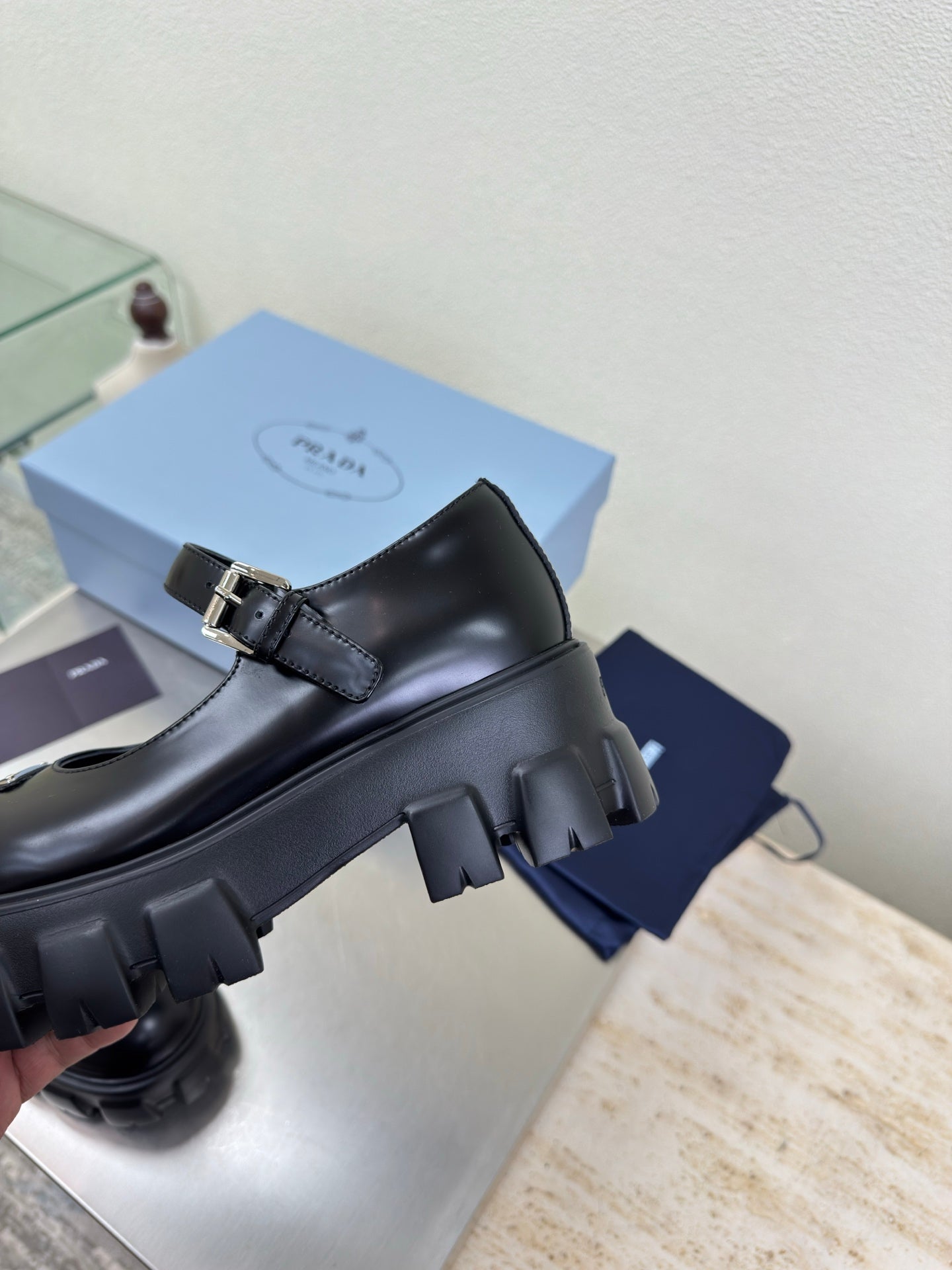 PRADA 25S PLATFORM MARY JANE SHOES IN BLACK CALFSKIN STYLE 3