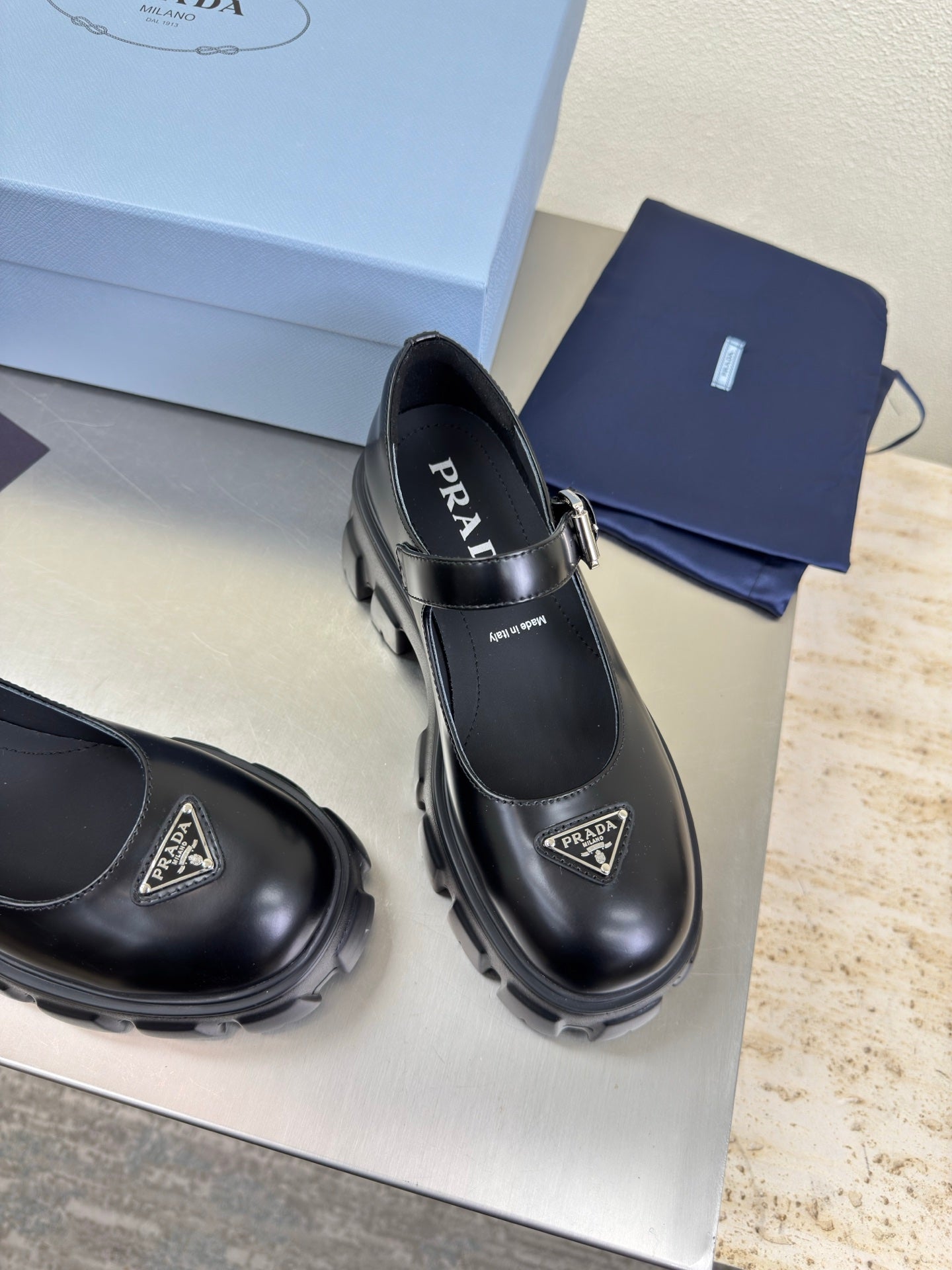 PRADA 25S PLATFORM MARY JANE SHOES IN BLACK CALFSKIN STYLE 3