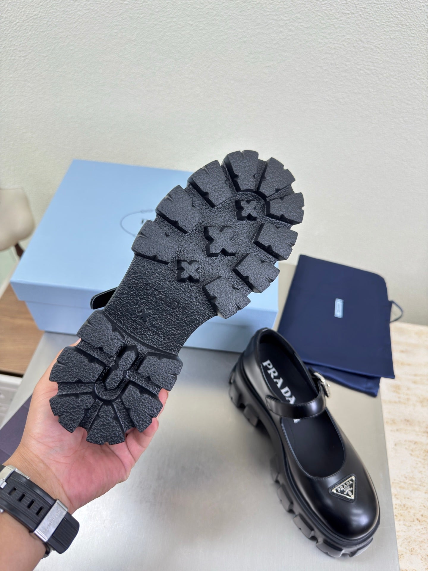 PRADA 25S PLATFORM MARY JANE SHOES IN BLACK CALFSKIN STYLE 3