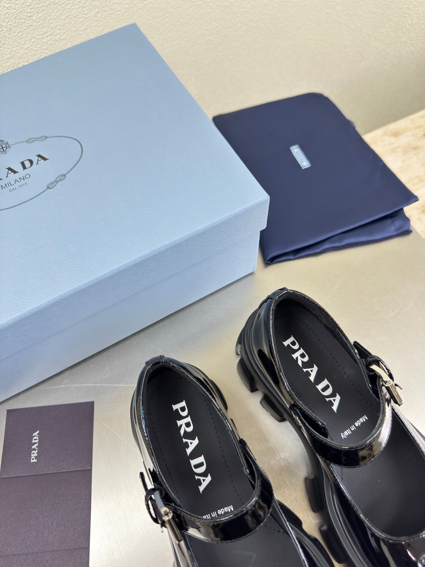 PRADA 25S PLATFORM MARY JANE SHOES IN BLACK GLOSSY CALFSKIN STYLE 2