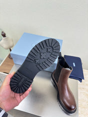 PRADA 25S PLATFORM CHELSEA BOOTS IN DARK BROWN CALFSKIN