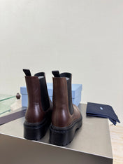 PRADA 25S PLATFORM CHELSEA BOOTS IN DARK BROWN CALFSKIN