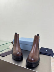 PRADA 25S PLATFORM CHELSEA BOOTS IN DARK BROWN CALFSKIN