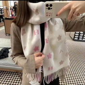 STARS AND STRIPES PRINT SCARF 183 CM IN WHITE AND COLORFUL COTTON WOOL 410185