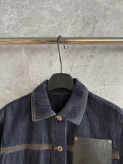 Loewe Pocket Leather Jacket Dark Blue Denim Cotton