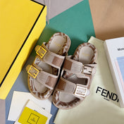 FENDI DAD SANDAL IN WHITE MIX CIDER BROWN MONOGRAM JACQUARD FABRIC