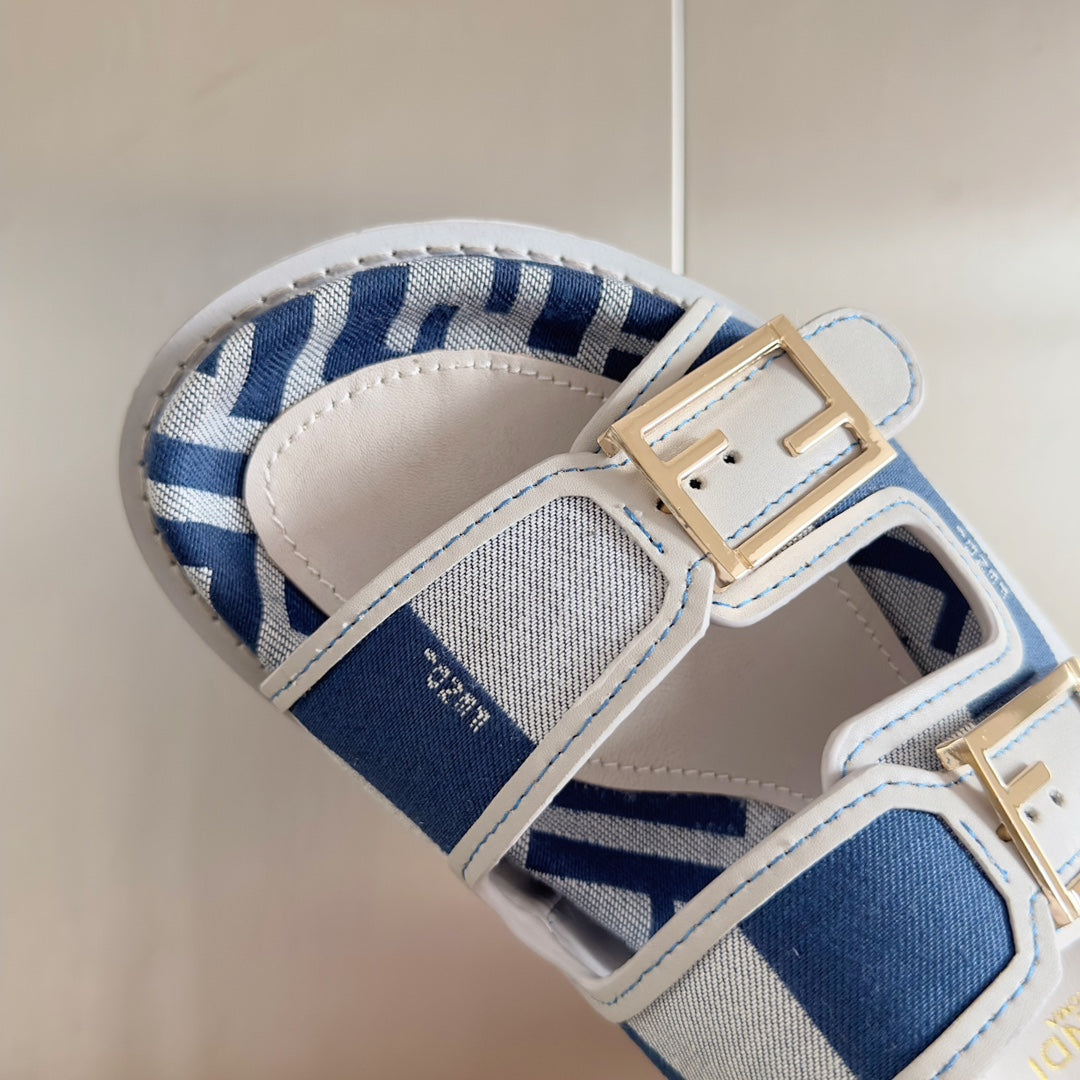 FENDI DAD SANDAL IN NAVY BLUE MIX WHITE MONOGRAM JACQUARD FABRIC