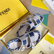 FENDI DAD SANDAL IN NAVY BLUE MIX WHITE MONOGRAM JACQUARD FABRIC