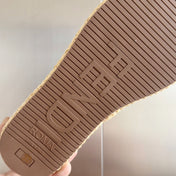 FENDI PLATFORM WEDGES IN BEIGE RAFFIA WITH BROWN EMBROIDERED LOGO