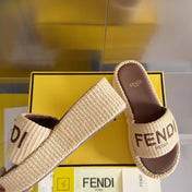 FF Sunshine 65 Beige Cotton Brown Leather Fibre Flatform Slide