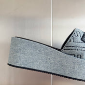 FENDI PLATFORM WEDGES IN GREY MONOGRAM JACQUARD WITH BLACK EMBROIDERED LOGO