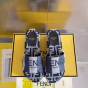 FENDI PLATFORM WEDGES IN AEGEAN BLUE MIX WHITE FF MONOGRAM FABRIC