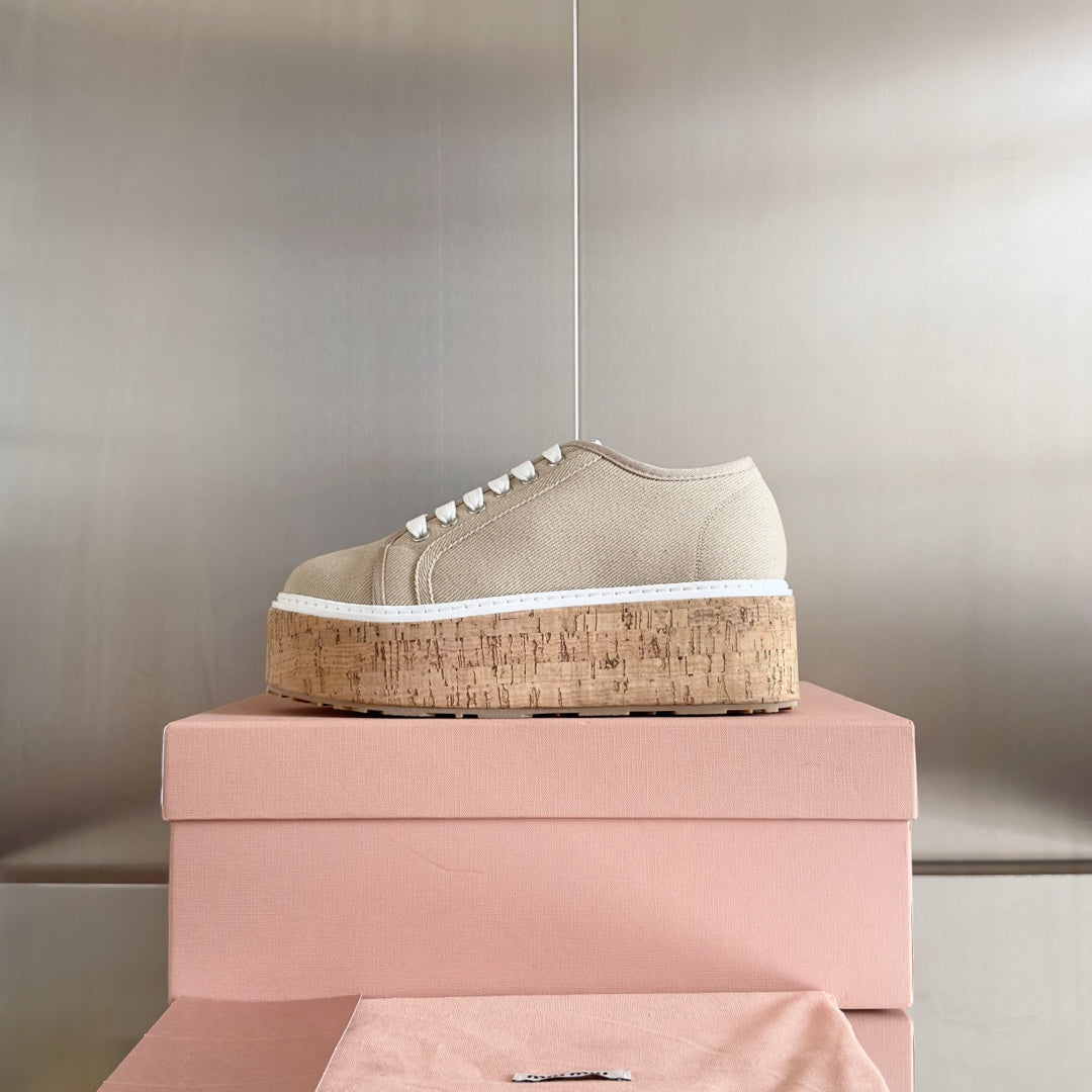 Lace - up Platform Shoes Buttercream Canvas