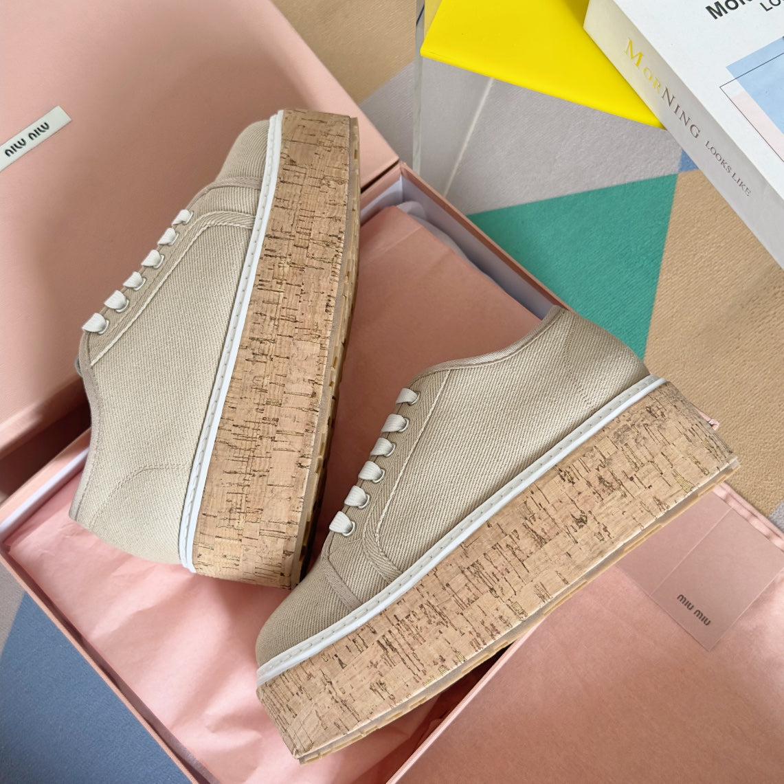 Lace - up Platform Shoes Buttercream Canvas