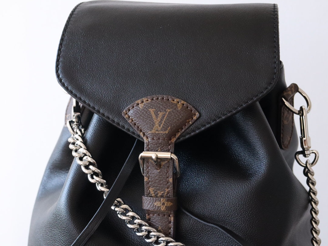 LV 25S MONTSOURIS VIBE 35 IN BLACK LAMBSKIN SILVER HARDWARE