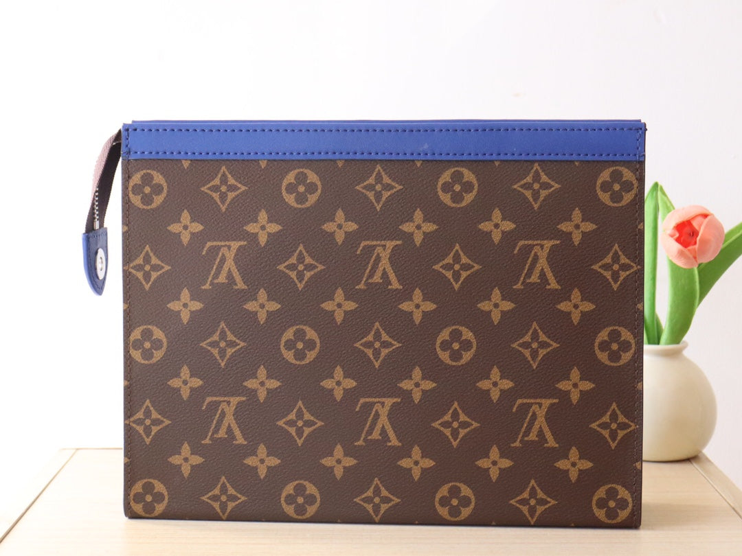 LV 25S POCHETTE VOYAGE 26 IN INDIGO BLUE MONOGRAM MACASSAR COATED CANVAS