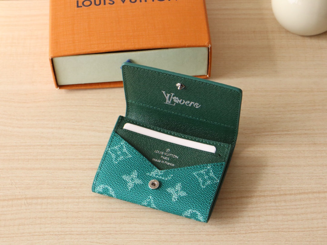 LV 25S ENVELOPE BUSINESS CARD HOLDER 10 IN DEEP TEAL MONOGRAM HERITAGE COATED CALFSKIN