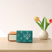 LV 25S ENVELOPE BUSINESS CARD HOLDER 10 IN DEEP TEAL MONOGRAM HERITAGE COATED CALFSKIN