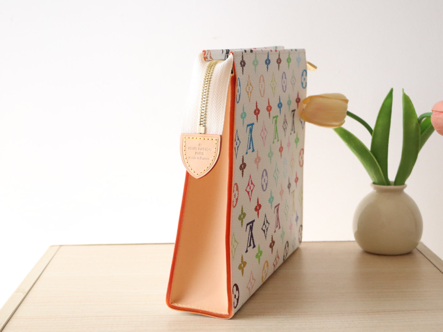 TOILETRY POUCH 25 IN WHITE MIX COLORFUL CALFSKIN