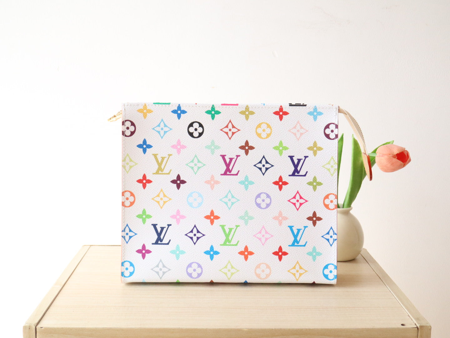 TOILETRY POUCH 25 IN WHITE MIX COLORFUL CALFSKIN