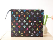 TOILETRY POUCH 25 IN BLACK MIX COLORFUL CALFSKIN