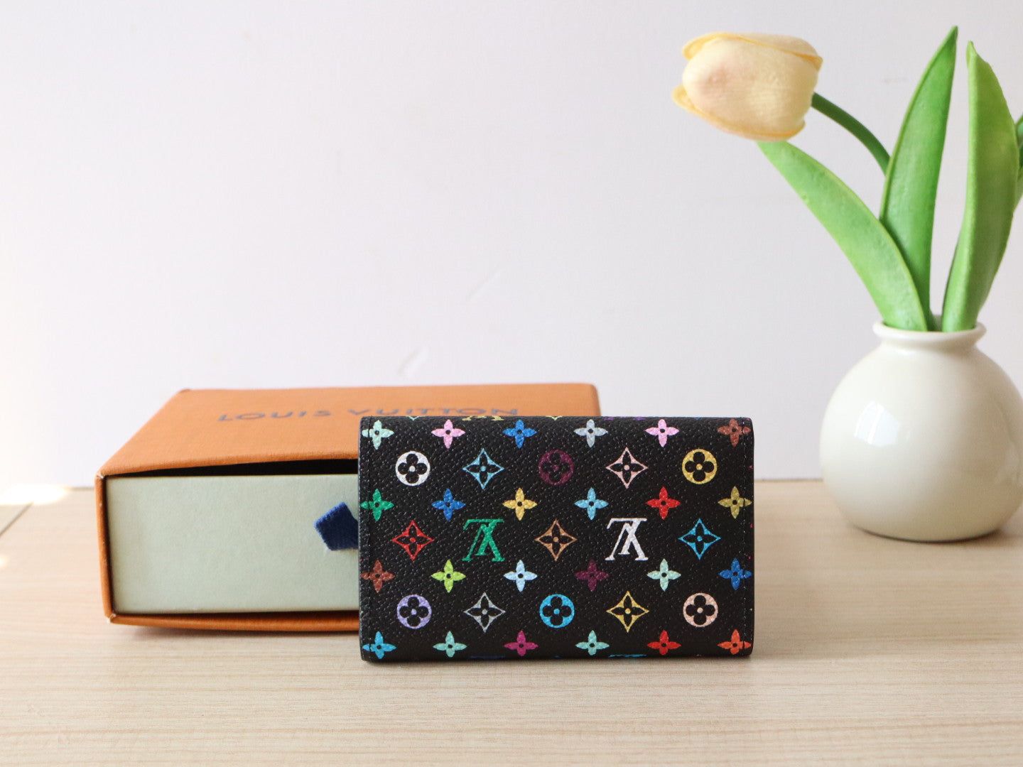 ROSALIE WALLET 12 IN BLACK MIX COLORFUL CALFSKIN