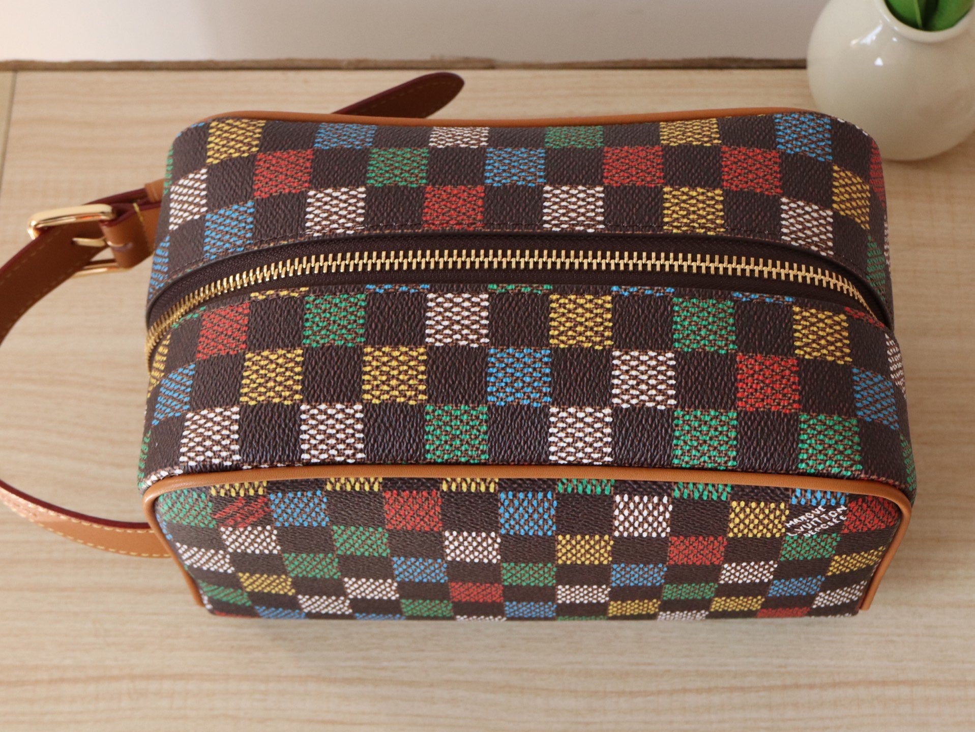 DOPP KIT LOCKER BAG 23 IN COLORFUL DAMIER CALFSKIN