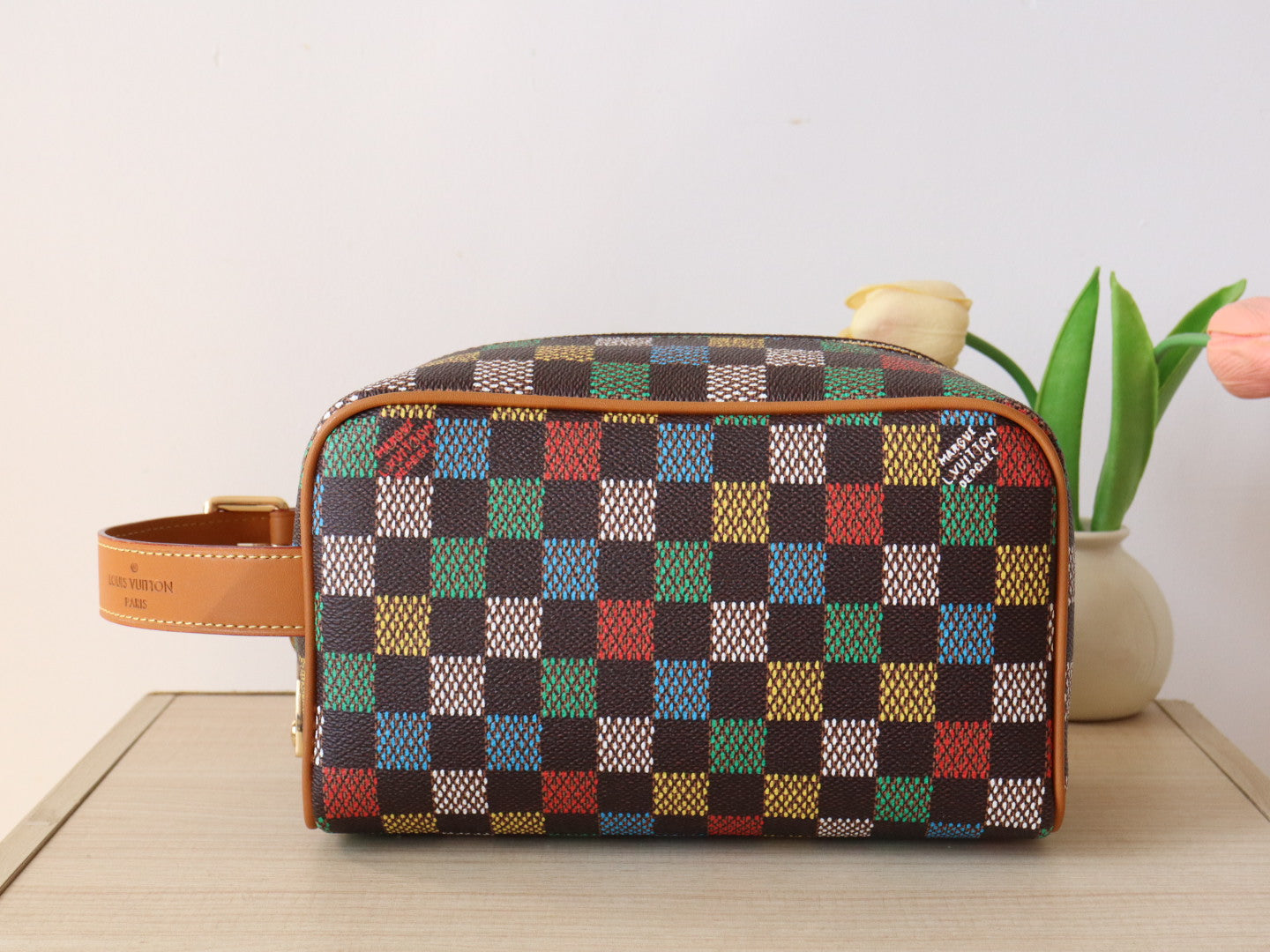 DOPP KIT LOCKER BAG 23 IN COLORFUL DAMIER CALFSKIN