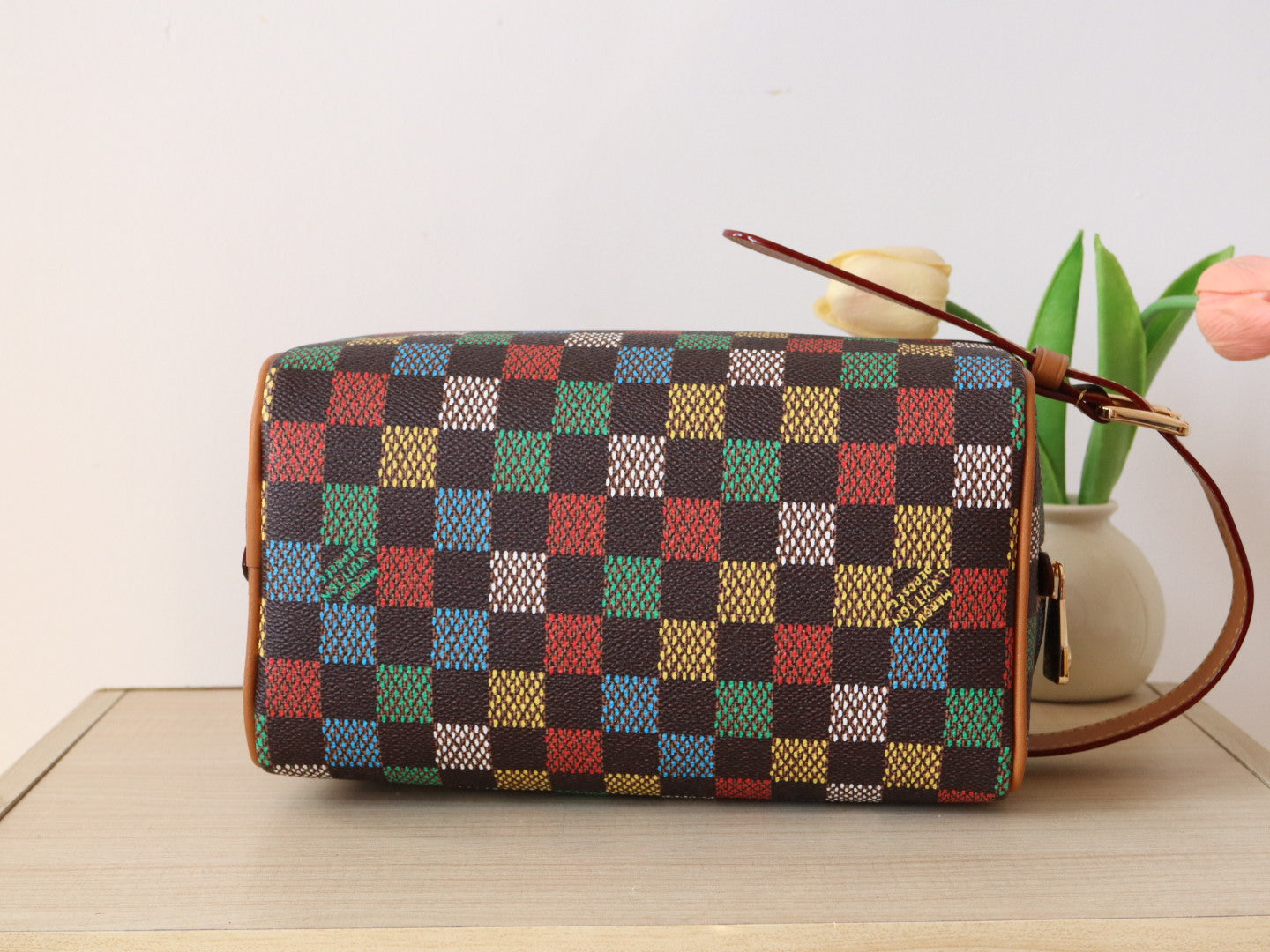 DOPP KIT LOCKER BAG 23 IN COLORFUL DAMIER CALFSKIN