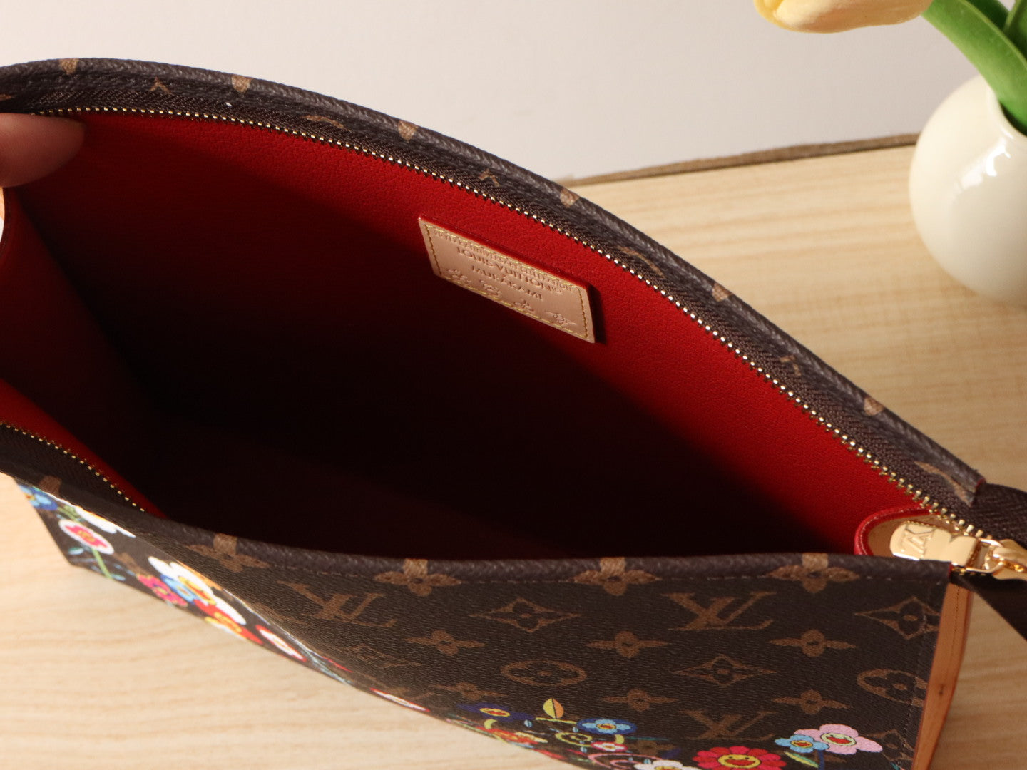 TOILETRY POUCH 25 CM BAG IN BROWN MONOGRAM CALFSKIN WITH STICKER